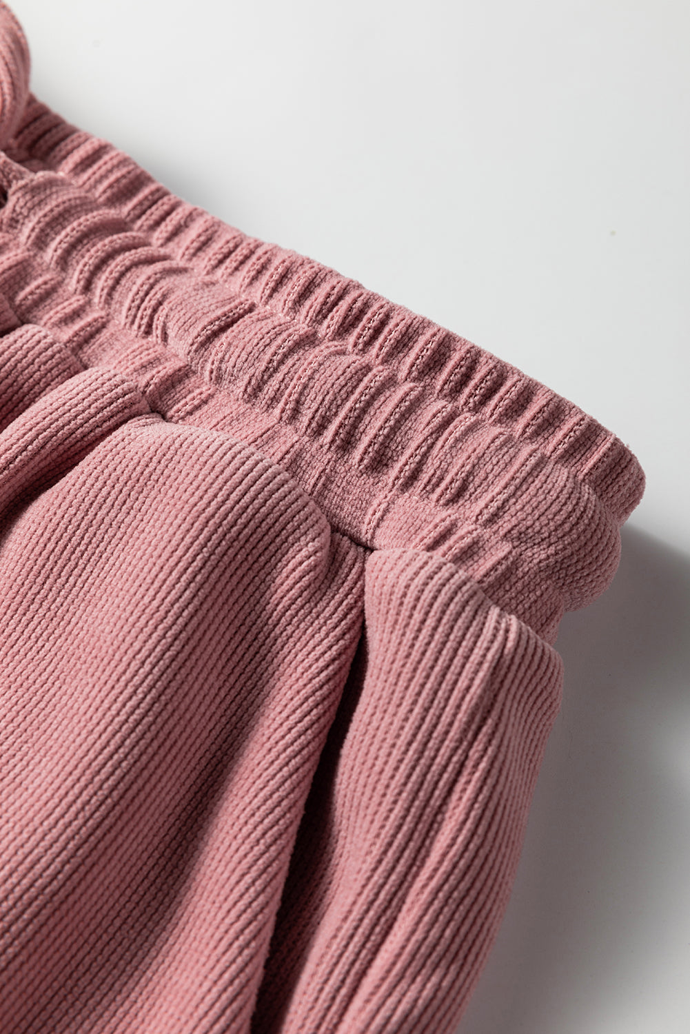 Fushia Solid Color Textured Knit Drop Shoulder Pullover Drawstring Shorts Set