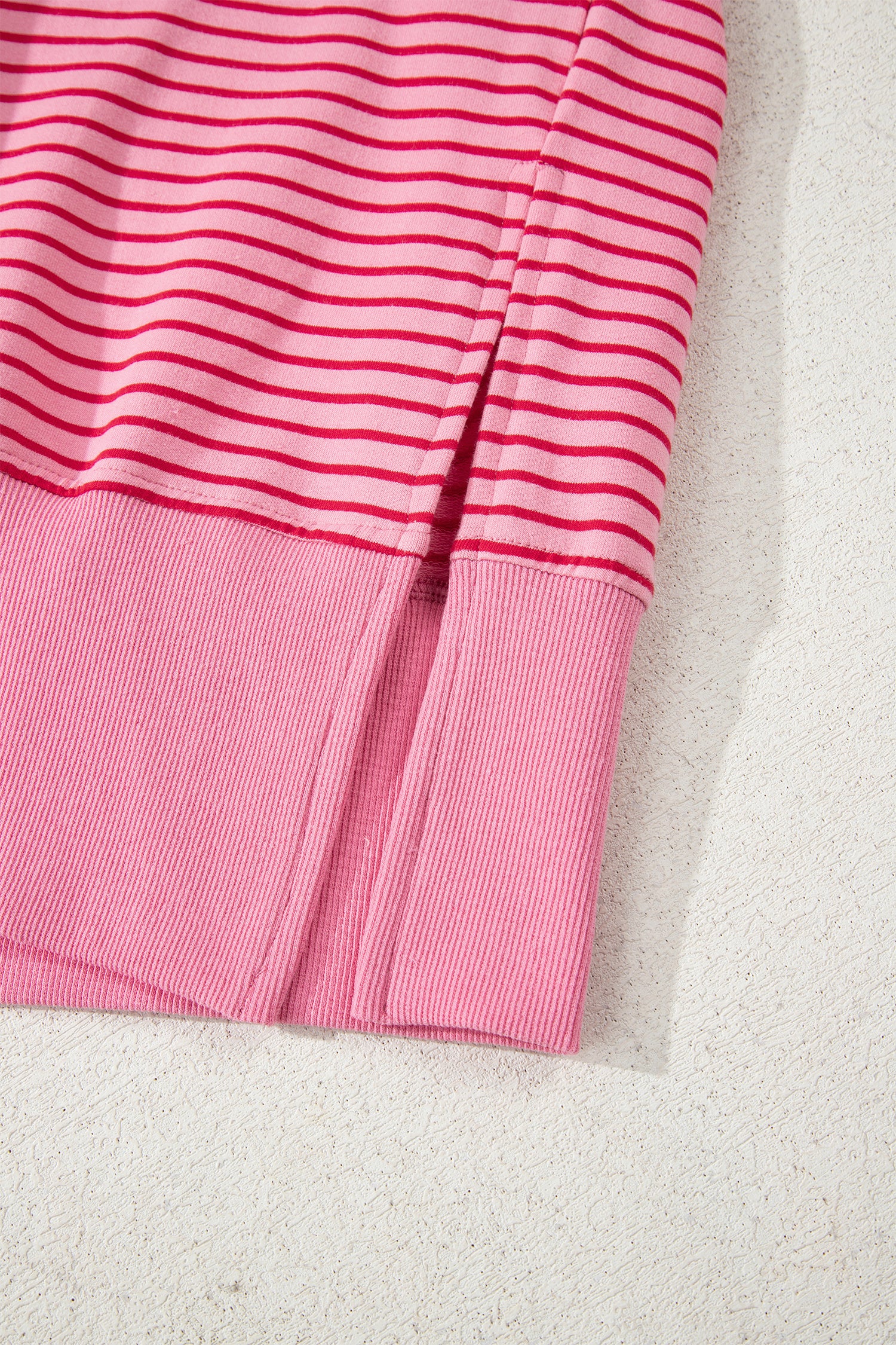 Rose Stripe Thumbhole Side Slits Drop Shoulder Loose Fit Hoodie