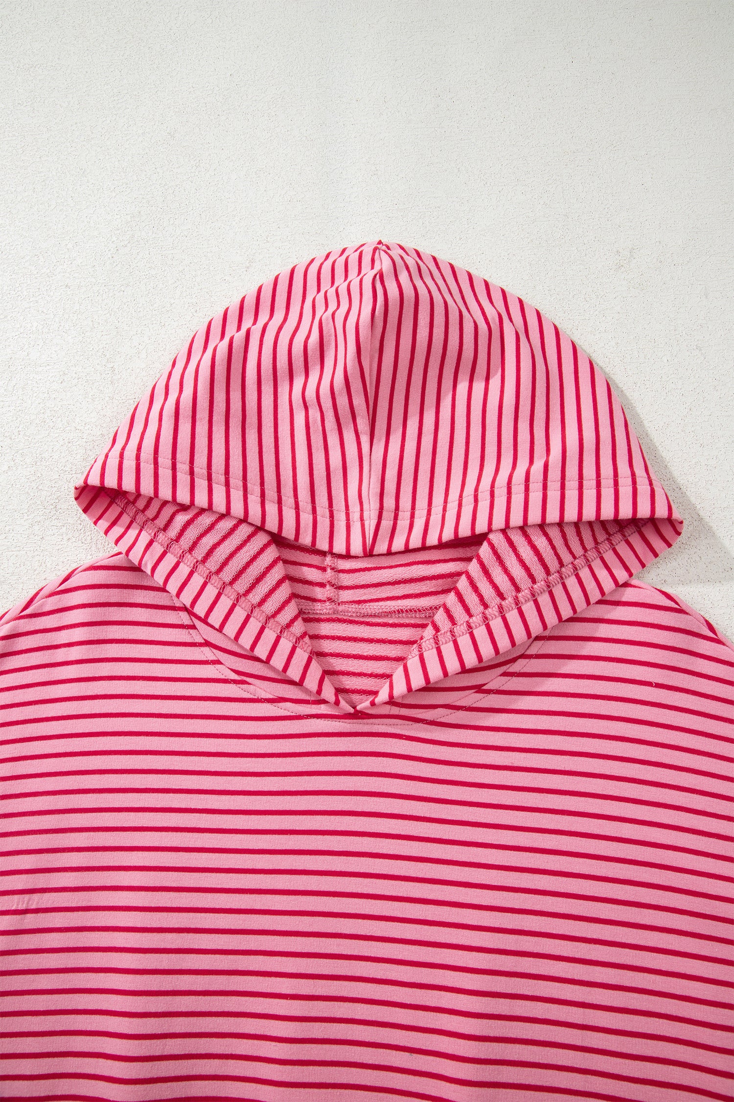 Rose Stripe Thumbhole Side Slits Drop Shoulder Loose Fit Hoodie