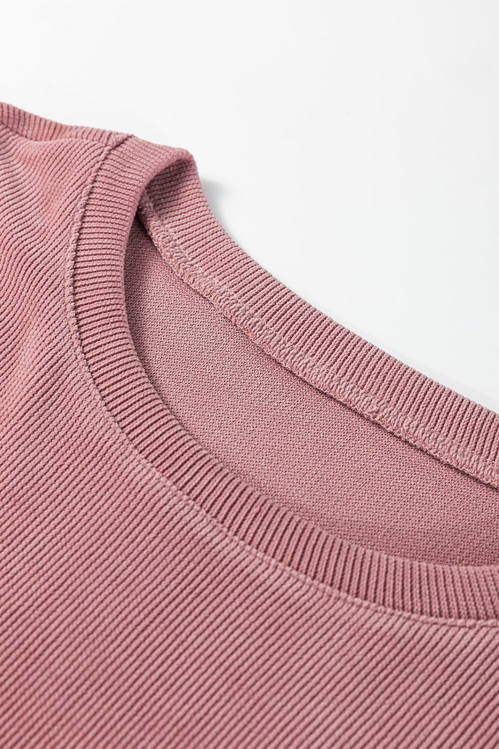 Fushia Solid Color Textured Knit Drop Shoulder Pullover Drawstring Shorts Set