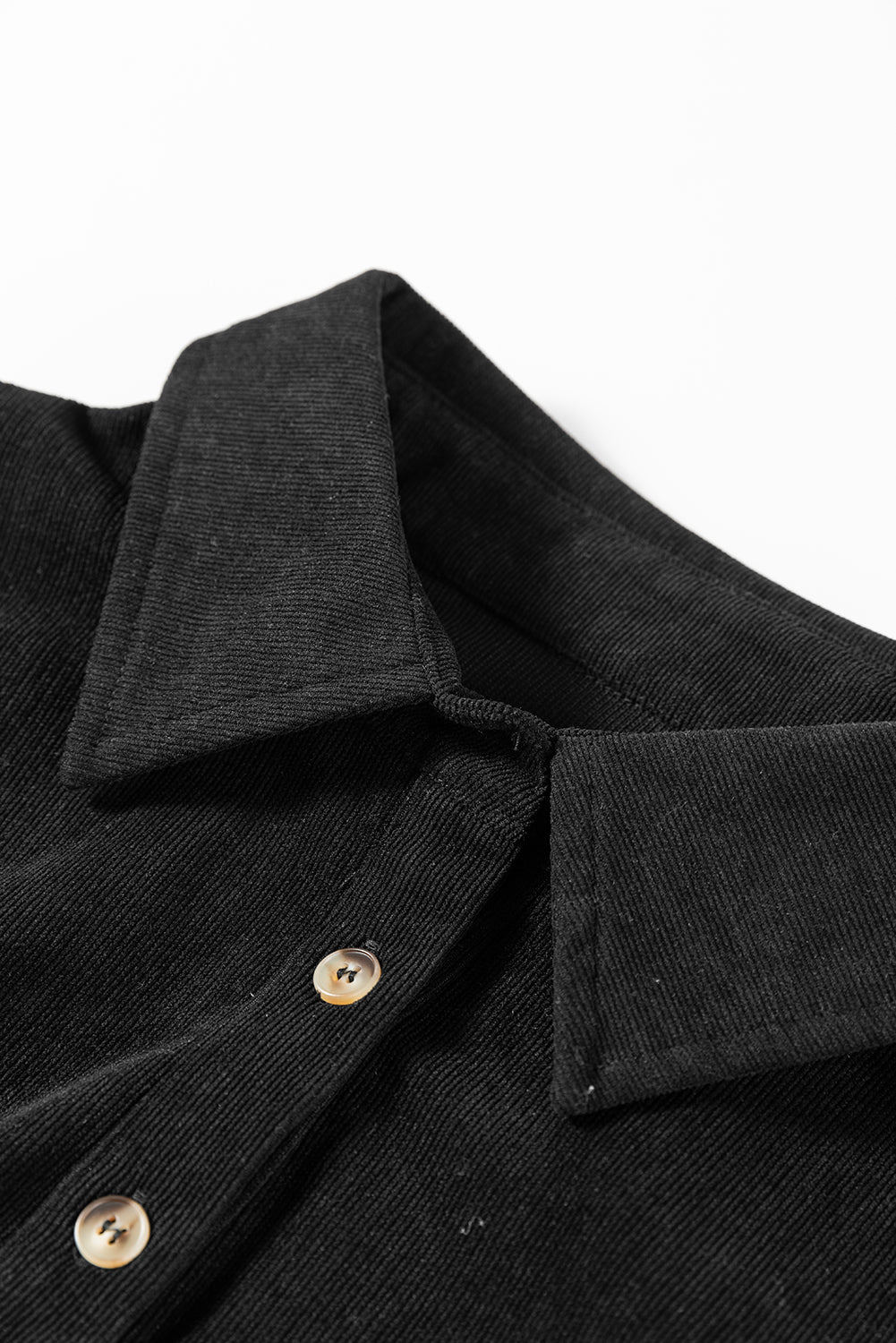 Black Corduroy Half Button Collared Long Sleeve Mini Dress