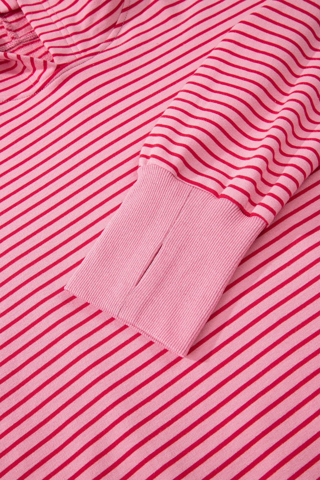 Rose Stripe Thumbhole Side Slits Drop Shoulder Loose Fit Hoodie